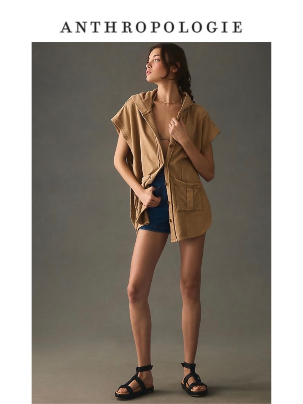 Anthropologie Pilcro Side-Tie Short-Sleeve Button-Front Poncho